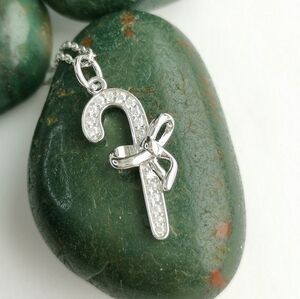 New Christmas necklace candy cane sterling silver cz